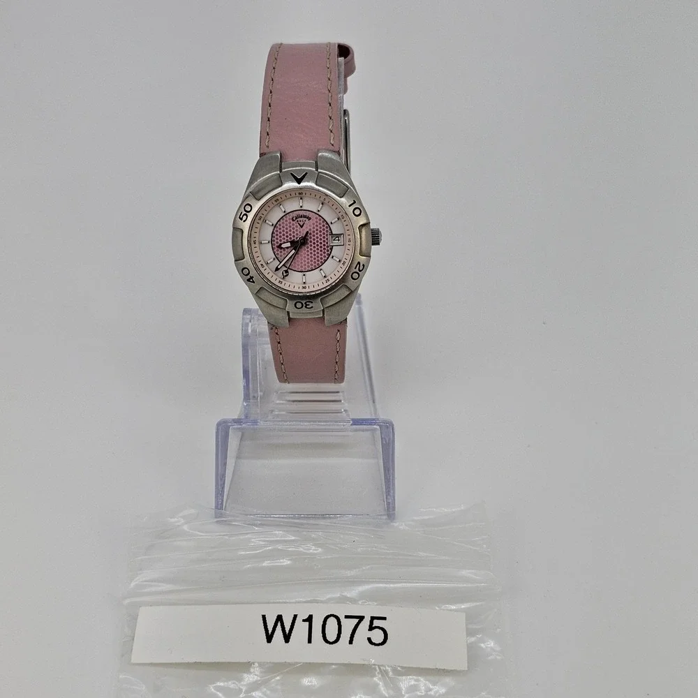 Callaway Golf Watch Women's 28MM Pink Dial Date Pink Leather Bands New Battery‎